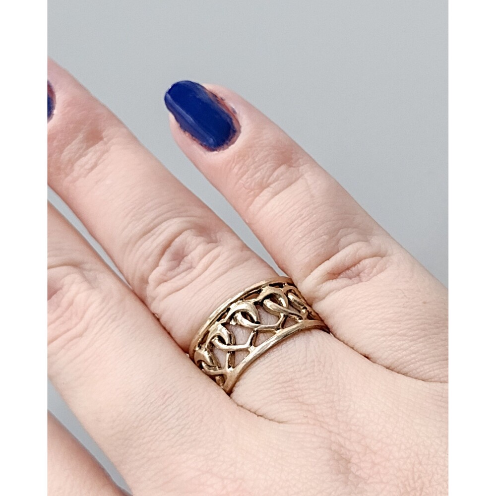 Vintage Interlocking Heart Sterling Silver Band Ring - Size 6